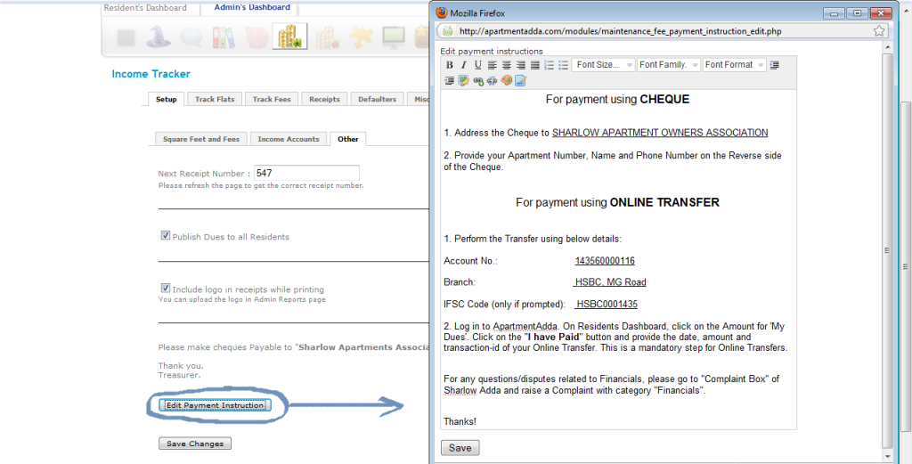 Customizable Payment Instructions