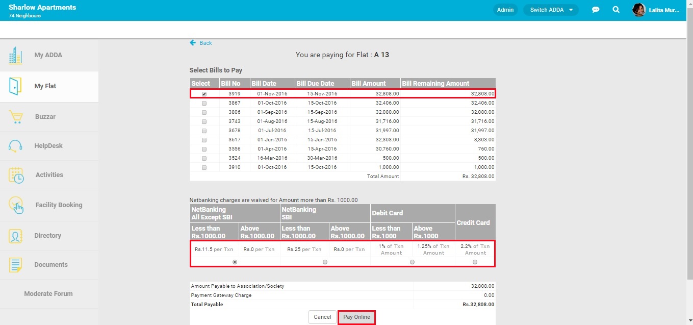 Apartment Maintenance Bill