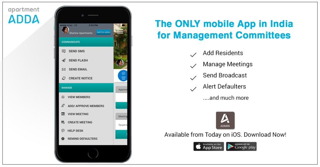 ADDA Admin App for iOS. The only App for Managament Committee members in India