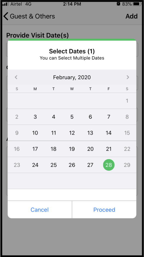 Provide Date of Guest's arrival on ADDA app