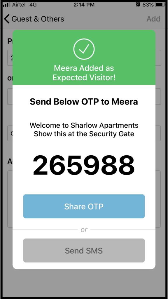 Receive Gust OTP on ADDA app