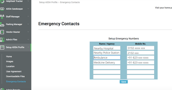 Emergency Contacts On ADDA App