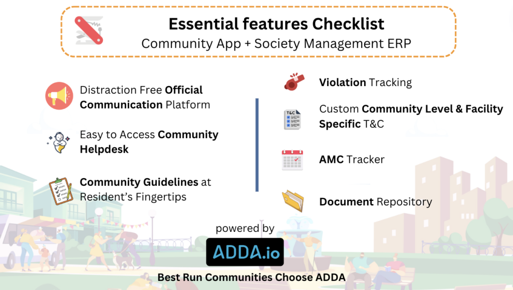 features checklist for Community App and ERP
