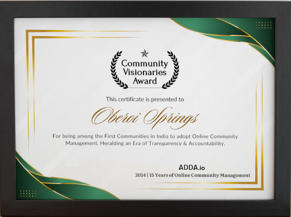 community visionaries award certificate